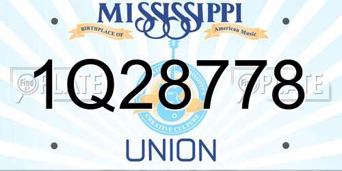 1Q28778 Mississippi License Plate