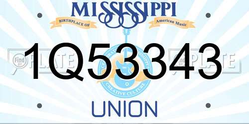 1Q53343 Mississippi License Plate