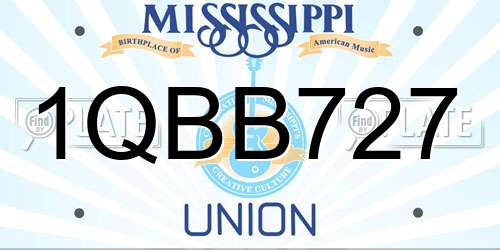 1QBB727 Mississippi License Plate
