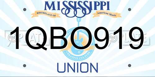 1QBO919 Mississippi License Plate