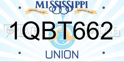 1QBT662 Mississippi License Plate