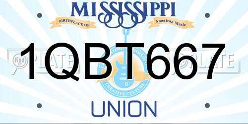 1QBT667 Mississippi License Plate