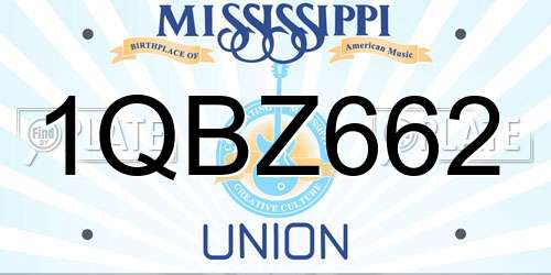 1QBZ662 Mississippi License Plate