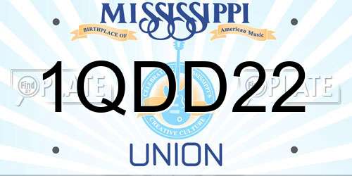 1QDD22 Mississippi License Plate