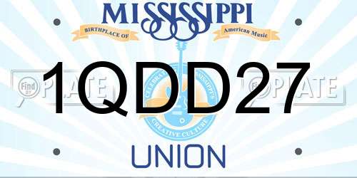 1QDD27 Mississippi License Plate