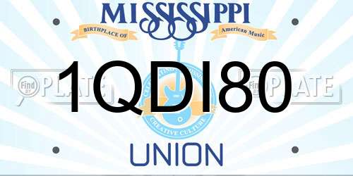1QDI80 Mississippi License Plate