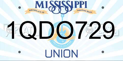 1QDO729 Mississippi License Plate