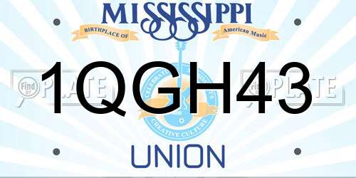 1QGH43 Mississippi License Plate