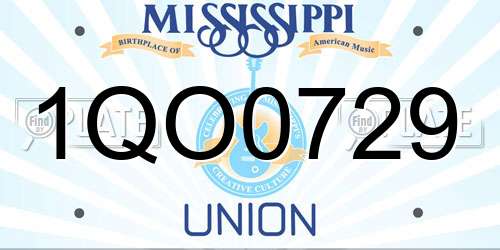1QO0729 Mississippi License Plate