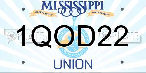 1QOD22 Mississippi License Plate