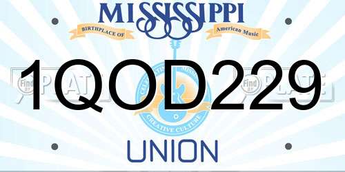 1QOD229 Mississippi License Plate