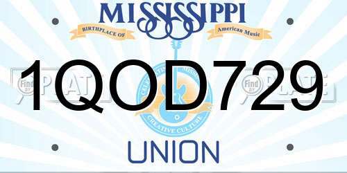 1QOD729 Mississippi License Plate
