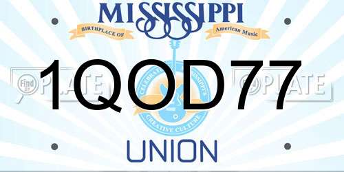 1QOD77 Mississippi License Plate