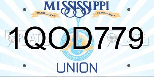 1QOD779 Mississippi License Plate