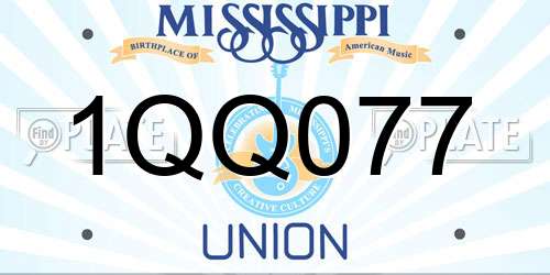 1QQ077 Mississippi License Plate