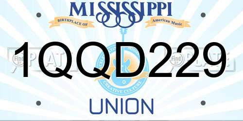 1QQD229 Mississippi License Plate