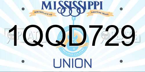 1QQD729 Mississippi License Plate