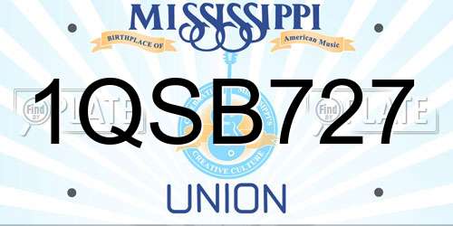 1QSB727 Mississippi License Plate