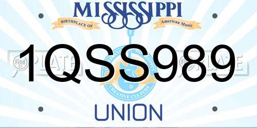 1QSS989 Mississippi License Plate