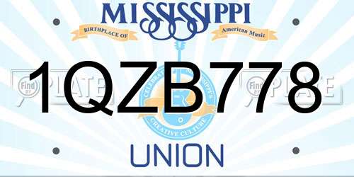 1QZB778 Mississippi License Plate