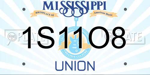1S11O8 Mississippi License Plate