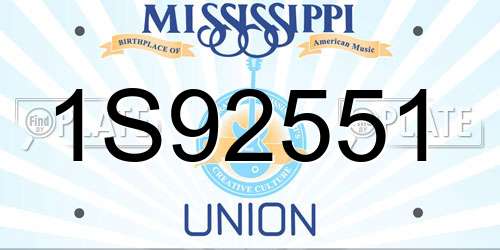 1S92551 Mississippi License Plate