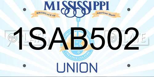 1SAB502 Mississippi License Plate