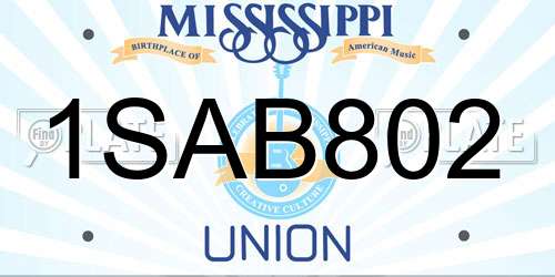1SAB802 Mississippi License Plate