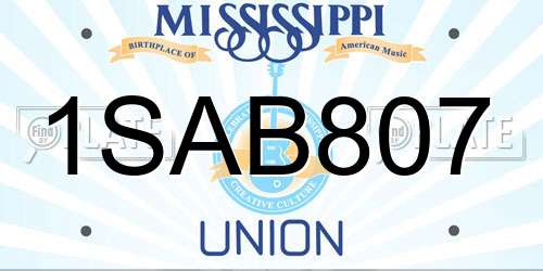 1SAB807 Mississippi License Plate