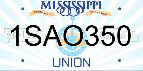 1SAO350 Mississippi License Plate