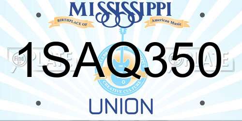 1SAQ350 Mississippi License Plate