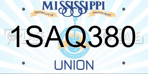 1SAQ380 Mississippi License Plate