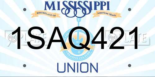 1SAQ421 Mississippi License Plate
