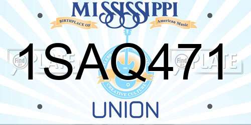 1SAQ471 Mississippi License Plate