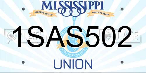 1SAS502 Mississippi License Plate