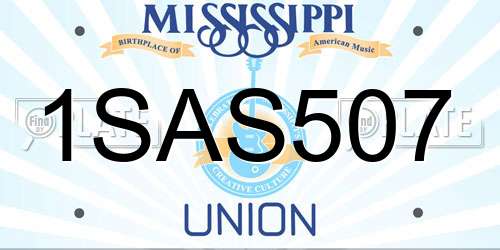 1SAS507 Mississippi License Plate