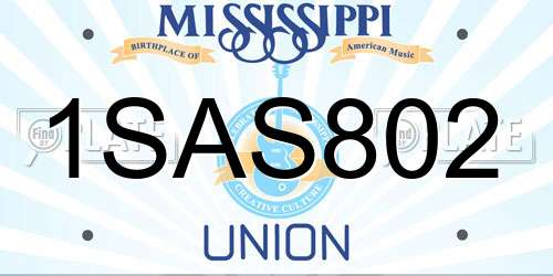 1SAS802 Mississippi License Plate