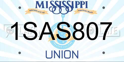 1SAS807 Mississippi License Plate