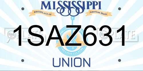 1SAZ631 Mississippi License Plate