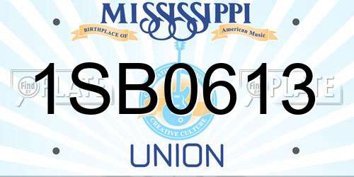 1SB0613 Mississippi License Plate
