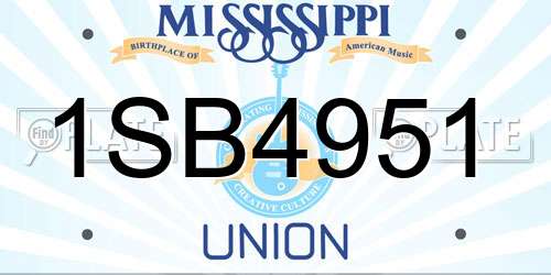 1SB4951 Mississippi License Plate