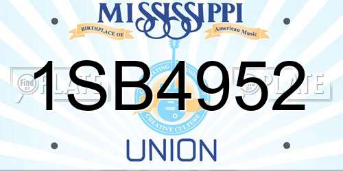 1SB4952 Mississippi License Plate