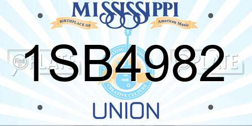 1SB4982 Mississippi License Plate