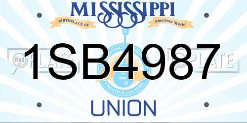 1SB4987 Mississippi License Plate