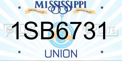 1SB6731 Mississippi License Plate