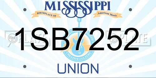 1SB7252 Mississippi License Plate