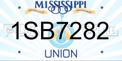 1SB7282 Mississippi License Plate