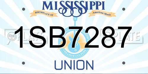 1SB7287 Mississippi License Plate