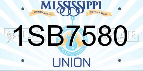 1SB7580 Mississippi License Plate