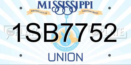 1SB7752 Mississippi License Plate